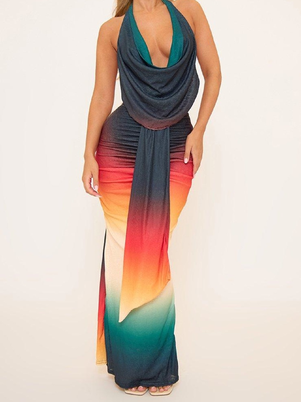 Multi-Color Ombre Halter Two Piece Set
